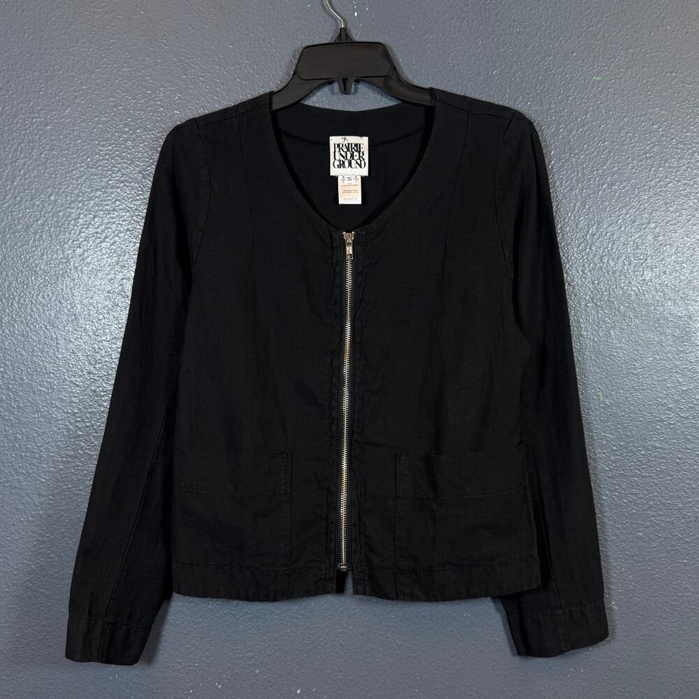 Prairie Underground S women’s black linen/cotton light zipped jacket